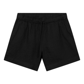 Twist & Tango Melody Relaxed Fit Linen Shorts in black with elasticated drawstring waistband, side pockets, and tonal stitching