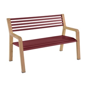 FERMOB Somerset Bench Chili with teak frame and chili red aluminium tubular slatted seat and backrest, with armrests