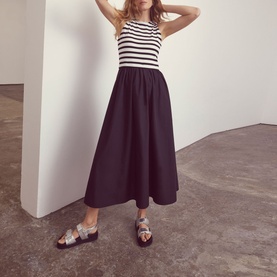 Striped Mixed Construction Dress