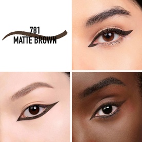 Dior Diorshow 24H Stylo Waterproof Eyeliner in 781 Matte Brown, shown with swatch and two close-up eye looks on different skin tones