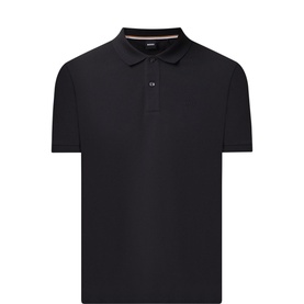 Boss Black Casual Pallas Logo Polo Shirt in black with flat knit collar, three-button placket and short sleeves