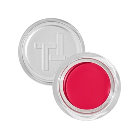 Trinny London Lip2Cheek Colour in Milly, 4g pot with lid, vivid pink-red cream formula visible in open compact