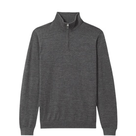 Reiss Blackhall Half-Zip Sweater in grey wool, featuring stand collar, half-zip fastening, long sleeves and ribbed trims