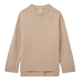 Reiss Elena Marled-Knit Sweater in pink, wool-cashmere blend, crew neck, dropped shoulders, ribbed trims, long sleeves