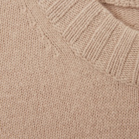 Reiss Elena Marled-Knit Sweater in pink wool-cashmere blend, close-up showing knit texture and ribbed crew neckline trim