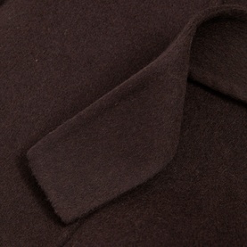 Reiss Lucia Double-Breasted Brown Wool Coat, close-up of split cuff and notch lapel detail on oversized silhouette