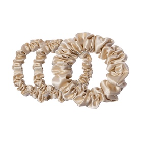 SLIP Pure Silk Back To Basics Assorted Scrunchies in Blonde, set of 3 satin-finish silk hair scrunchies, varying sizes