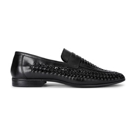 KG by Kurt Geiger Fraser Loafers in black leather with woven braided-effect upper, pointed toe, and flat synthetic sole