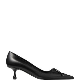 Jimmy Choo Scarlett 50 Pumps in black nappa leather with pointed toe, bow tie detail, and sculptured stiletto heel