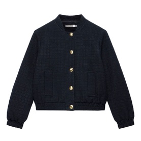 Boucl&eacute; Cropped Bomber Jacket