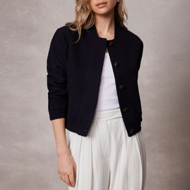 Boucl&eacute; Cropped Bomber Jacket