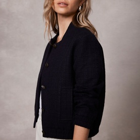 Boucl&eacute; Cropped Bomber Jacket