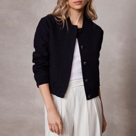 Boucl&eacute; Cropped Bomber Jacket