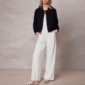 Boucl&eacute; Cropped Bomber Jacket