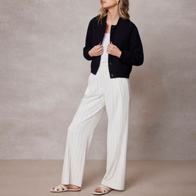 Boucl&eacute; Cropped Bomber Jacket