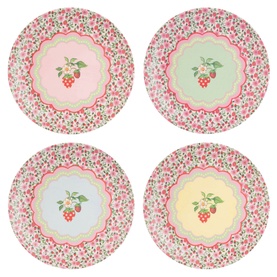 Set of 4 Strawberry Melamine Dinner Plates