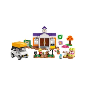 Lego Animal Crossing KK's Concert at the Plaza set with town hall, camper van, caf&eacute; stand, minifigures, and tree. 550 pieces, multicoloured