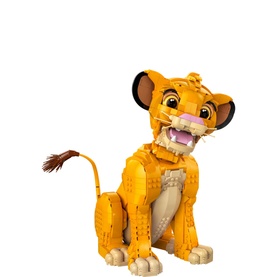 LEGO Young Simba the Lion King buildable figure, golden yellow brick-built lion cub, seated pose, 1445-piece display model