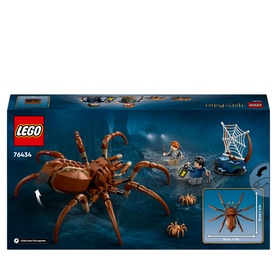 Lego Aragog in the Forbidden Forest Harry Potter set, box back showing giant spider, two minifigures, web build and smaller spider figure