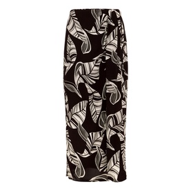 Phase Eight Ayana Printed Skirt in black with white leaf print, midi length, flared silhouette, side split detail