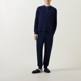 Waffle-Stitch Henley Lounge Top