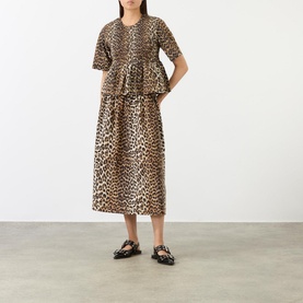 Smocked Leopard Print Skirt