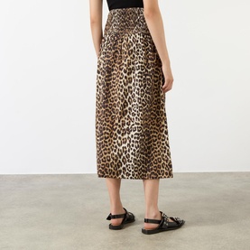 Smocked Leopard Print Skirt
