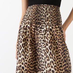 Smocked Leopard Print Skirt