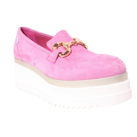 Marco Moreo F4245 Loafers in pink suede with gold-tone snaffle detail and contrast white platform wedge sole