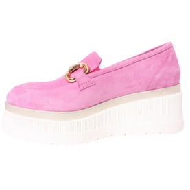 Marco Moreo F4245 Loafers in pink suede with gold-tone snaffle detail and contrast white wedge platform sole