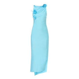 Asymmetric Flower-Appliqu&eacute; Gown