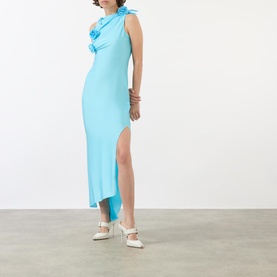 Asymmetric Flower-Appliqu&eacute; Gown