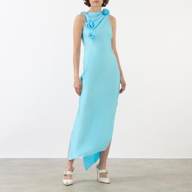 Asymmetric Flower-Appliqu&eacute; Gown