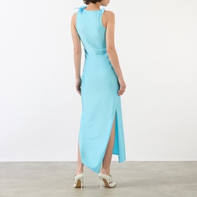 Asymmetric Flower-Appliqu&eacute; Gown