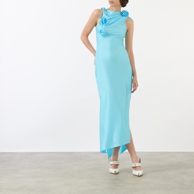 Asymmetric Flower-Appliqu&eacute; Gown