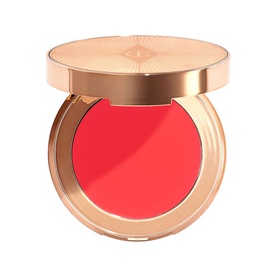 Charlotte Tilbury Beautiful Skin Island Glow Lip & Cheek Tint in Sun-Blushed Glow, 2.5g compact with coral-red cream tint in gold case