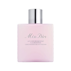 Dior Miss Dior Comforting Body Milk with Rose Wax, pale pink bottle with silver pump cap
