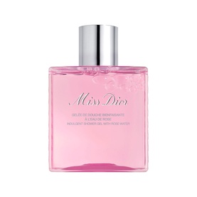 Dior Miss Dior Indulgent Shower Gel with Rose Water in pink glass bottle with silver pump cap