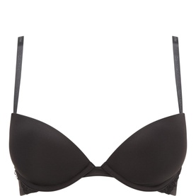 Calvin Klein Attraction Push-Up Bra in black with plunge front, underwired cups, lace side panels and adjustable straps
