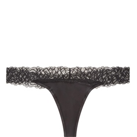 Calvin Klein Attraction Thong in black with scalloped lace waistband, dipped front panel and signature elasticated trims