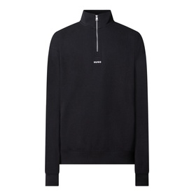 Hugo Logo Half-Zip Sweatshirt in black, high neck with half-zip fastening, ribbed trims, and small embroidered chest logo