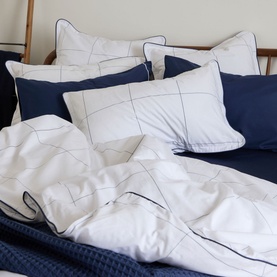 300 Thread Count Navy Windowpane Oxford Square Pillowcase