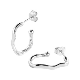 Juvi Ripple Drop Hoops in silver sterling silver, open hoop with organic curved silhouette and push back fastening