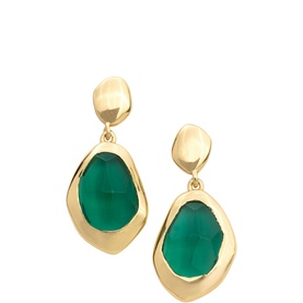 Juvi Green Tourmaline Large Stepping Stone Earrings in gold vermeil with faceted green stone drops and oval stud tops