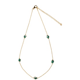 Juvi Green Tourmaline Stepping Stone Necklace, gold vermeil cable chain with five hand-cut green tourmaline gemstone charms and extender chain