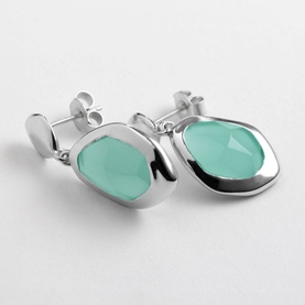 Aqua Chalcedony Large Stepping Stone Earrings