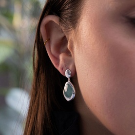 Aqua Chalcedony Large Stepping Stone Earrings