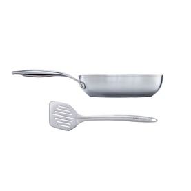 SteelShield Stainless Steel Frypan With Free Slotted Turner 24cm