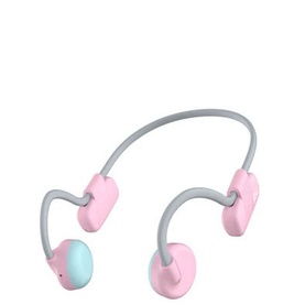 My First Headphones BC Wireless Lite in pink, open-ear bone conduction design with flexible grey neckband