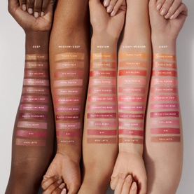 FENTY Cheeks Out Freestyle Cream Blush swatches in multiple shades shown across five arms of varying skin tones